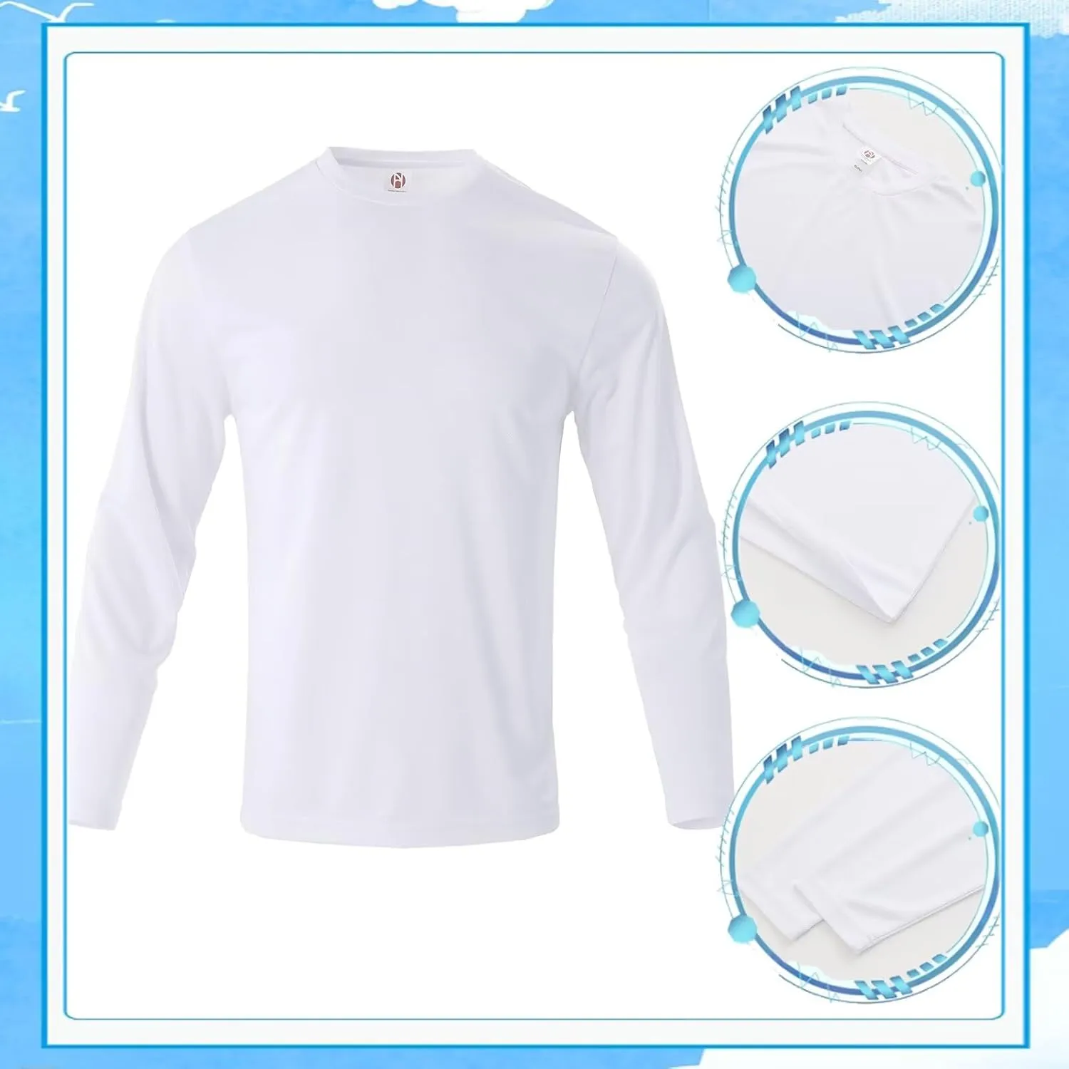 Men's Pack Dry-Fit Moisture Wicking Shirts UPF 50  Uv Long Sleeve Tees Breathable Sun Protection T-Shirt with Hood