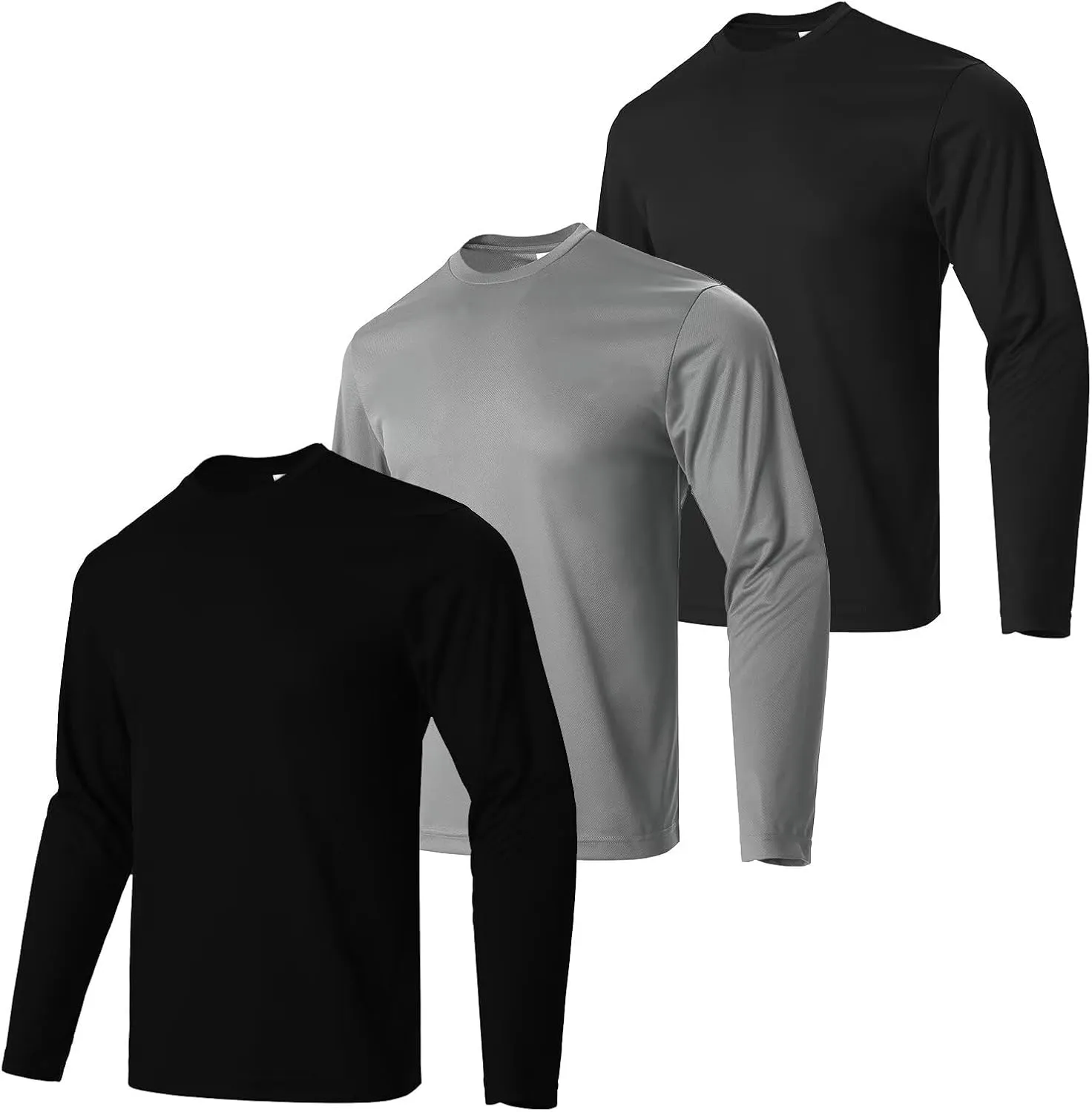 Men's Pack Dry-Fit Moisture Wicking Shirts UPF 50  Uv Long Sleeve Tees Breathable Sun Protection T-Shirt with Hood