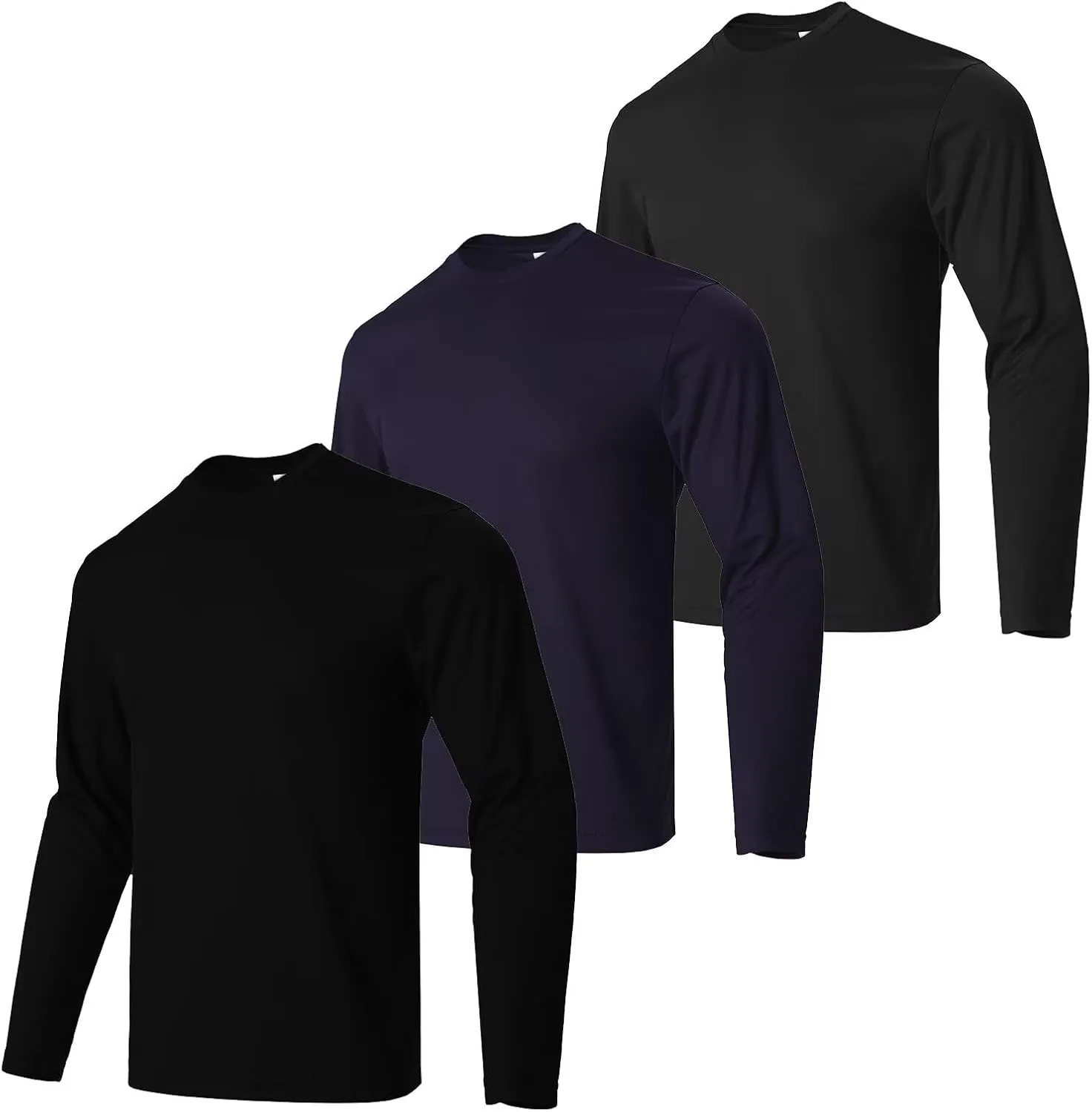 Men's Pack Dry-Fit Moisture Wicking Shirts UPF 50  Uv Long Sleeve Tees Breathable Sun Protection T-Shirt with Hood