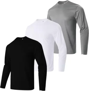 Men's Pack Dry-Fit Moisture Wicking Shirts UPF 50  Uv Long Sleeve Tees Breathable Sun Protection T-Shirt with Hood