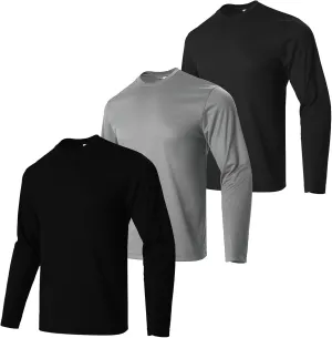 Men's Pack Dry-Fit Moisture Wicking Shirts UPF 50  Uv Long Sleeve Tees Breathable Sun Protection T-Shirt with Hood