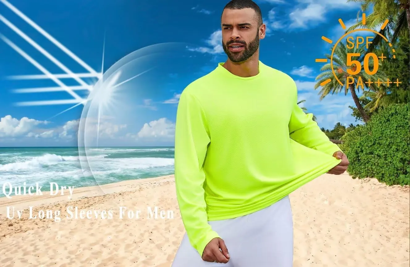Men's Pack Dry-Fit Moisture Wicking Shirts UPF 50  Uv Long Sleeve Tees Breathable Sun Protection T-Shirt with Hood