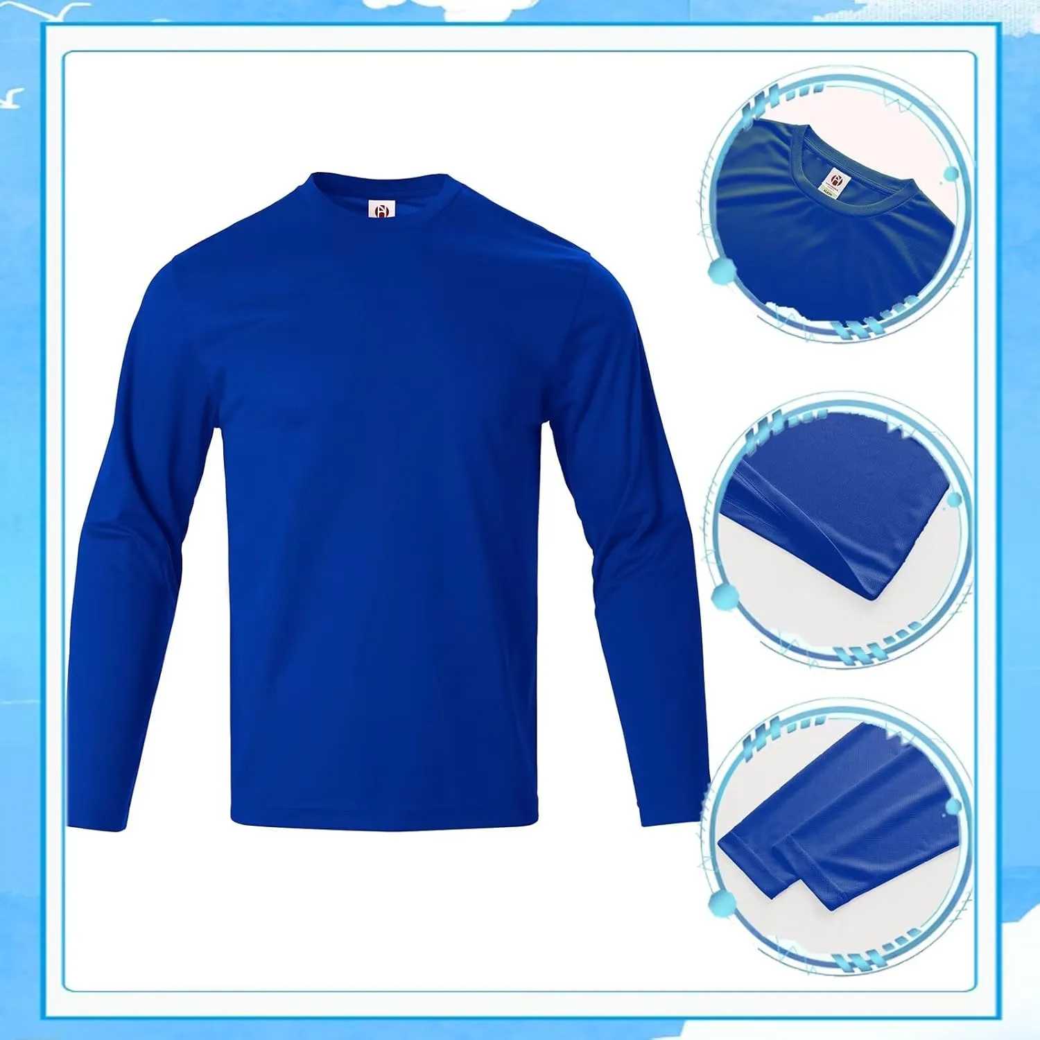 Men's Pack Dry-Fit Moisture Wicking Shirts UPF 50  Uv Long Sleeve Tees Breathable Sun Protection T-Shirt with Hood