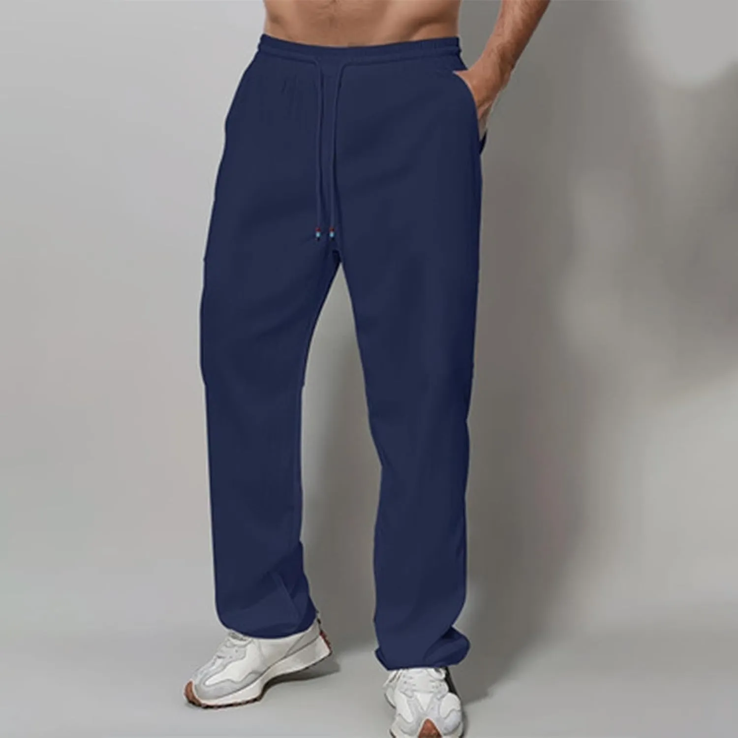 Men's Pants Casual Solid Color Drawstring Elastic Waist Breathable Sweatpants Outdor Full Length Jogger Pants