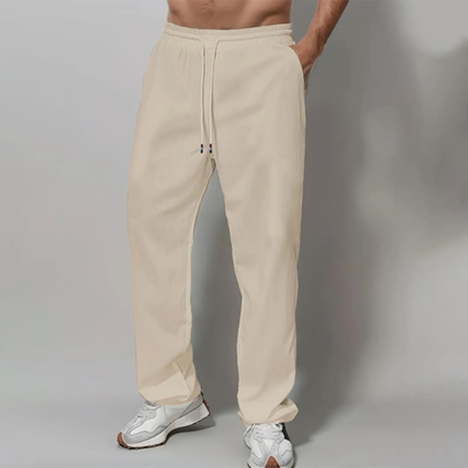 Men's Pants Casual Solid Color Drawstring Elastic Waist Breathable Sweatpants Outdor Full Length Jogger Pants
