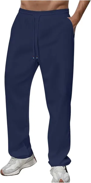 Men's Pants Casual Solid Color Drawstring Elastic Waist Breathable Sweatpants Outdor Full Length Jogger Pants