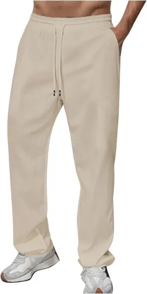 Men's Pants Casual Solid Color Drawstring Elastic Waist Breathable Sweatpants Outdor Full Length Jogger Pants
