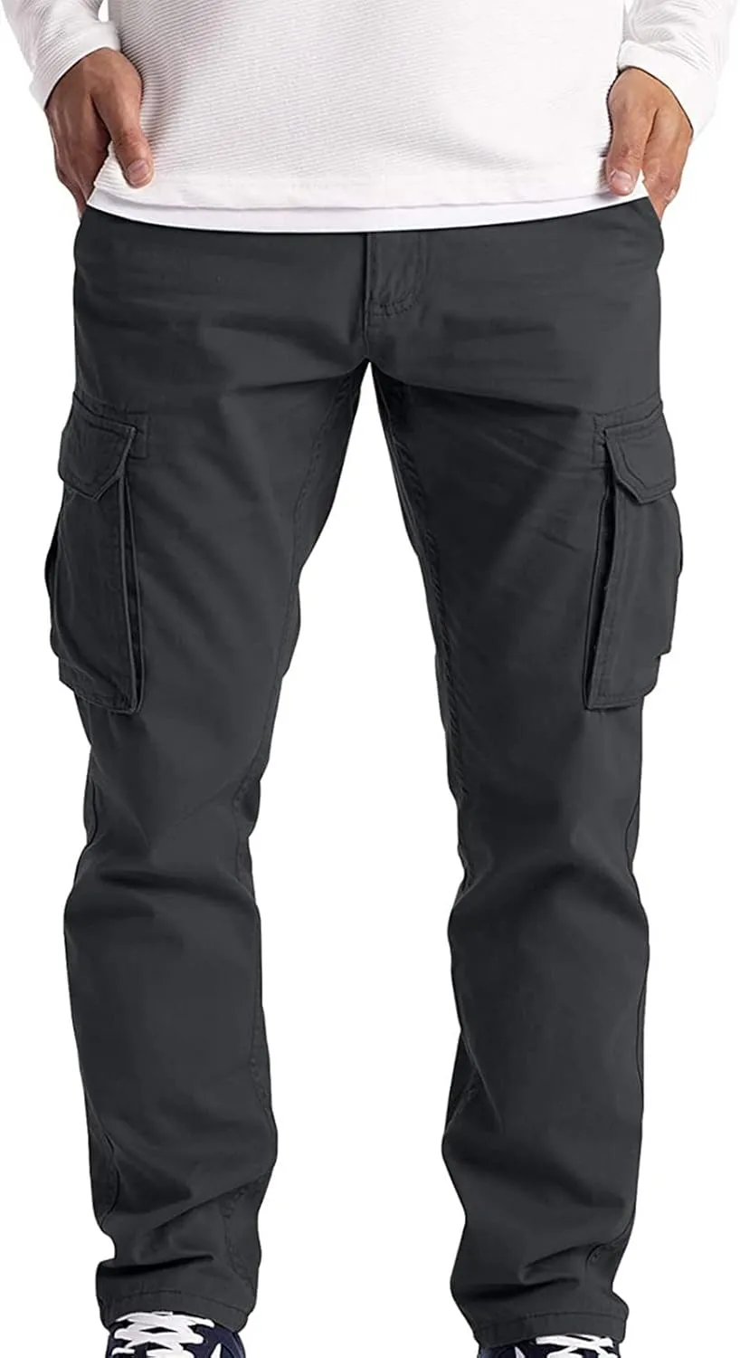 Men's Regular Straight Twill Cargo Pants Multi-Pockets Work Military Army Pants Outdoor Athletic Jogger Hiking Pants