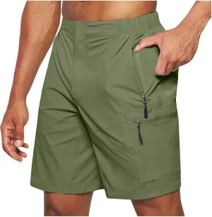 Mens Running Shorts Quick Dry Athletic Gym Shorts Stretch Wasit Zipper Pockets Outdoor Hiking Fishing Jogging Shorts