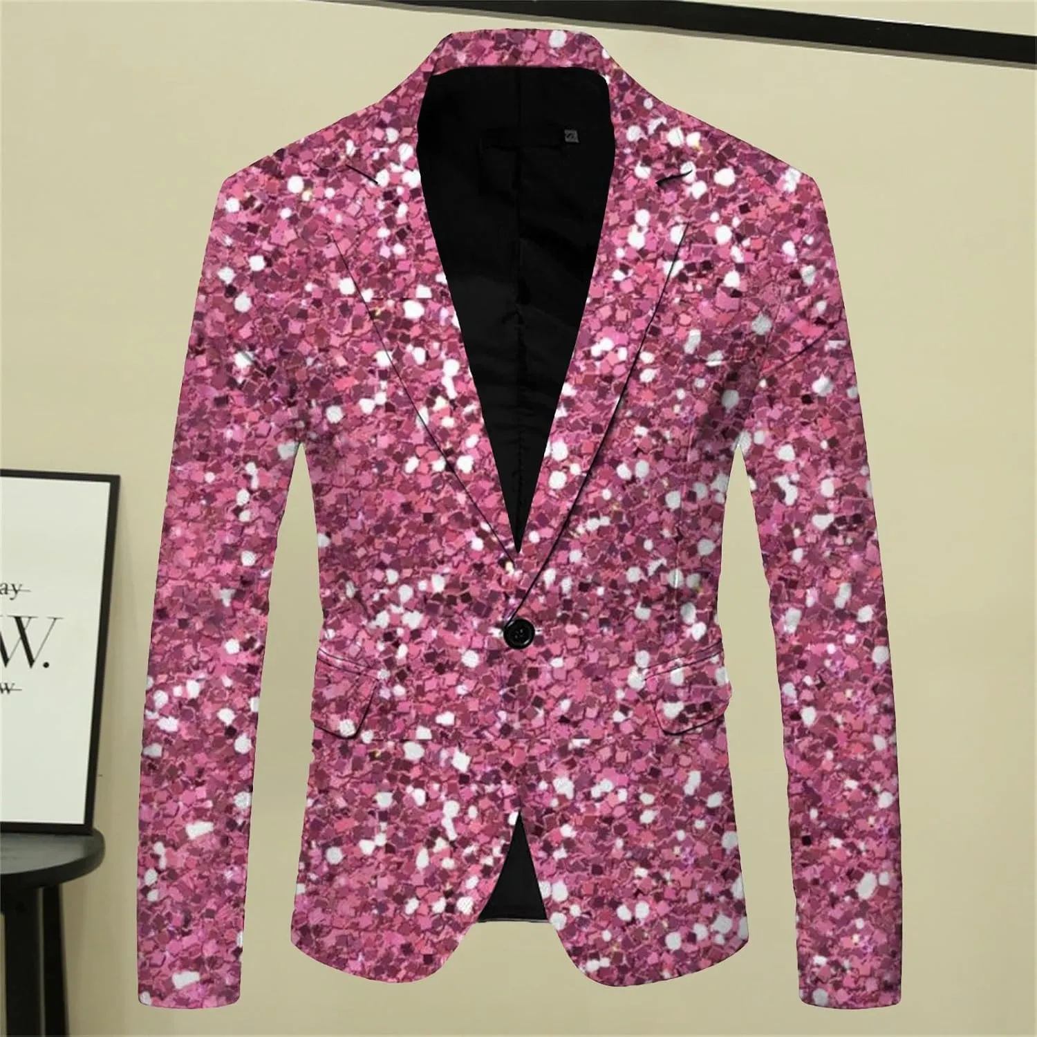 Mens Sequin Shiny Blazer Casual Slim Fit Lapel Collar One Button Suit Jackets Sparkly Glitter Party Tuxedo Jackets