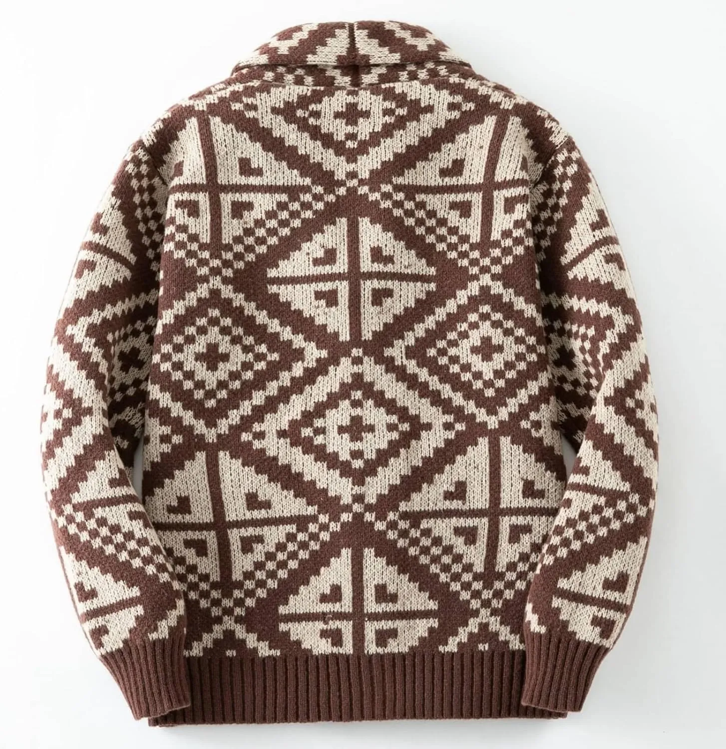 Mens Shawl Collar Cardigan Sweater Vintage Print Knitted Button Down Sweater Fall Winter Outwear