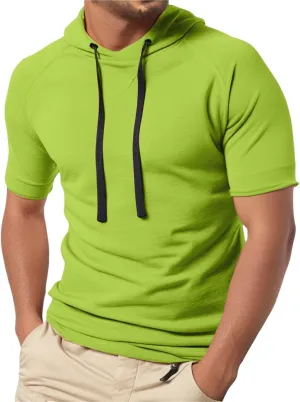 Mens Short Sleeve Muscle Hoodies Slim Fit Fitness Gym Workout Athletic Tee Pullover Tops Casual Loose Fashion Shirts