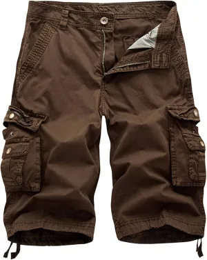 Men's Shorts Cargo Hiking Button Zipper Elastic Waist Classic Summer Shorts Work with 6 Pockets Solid Mid-Calf Pants