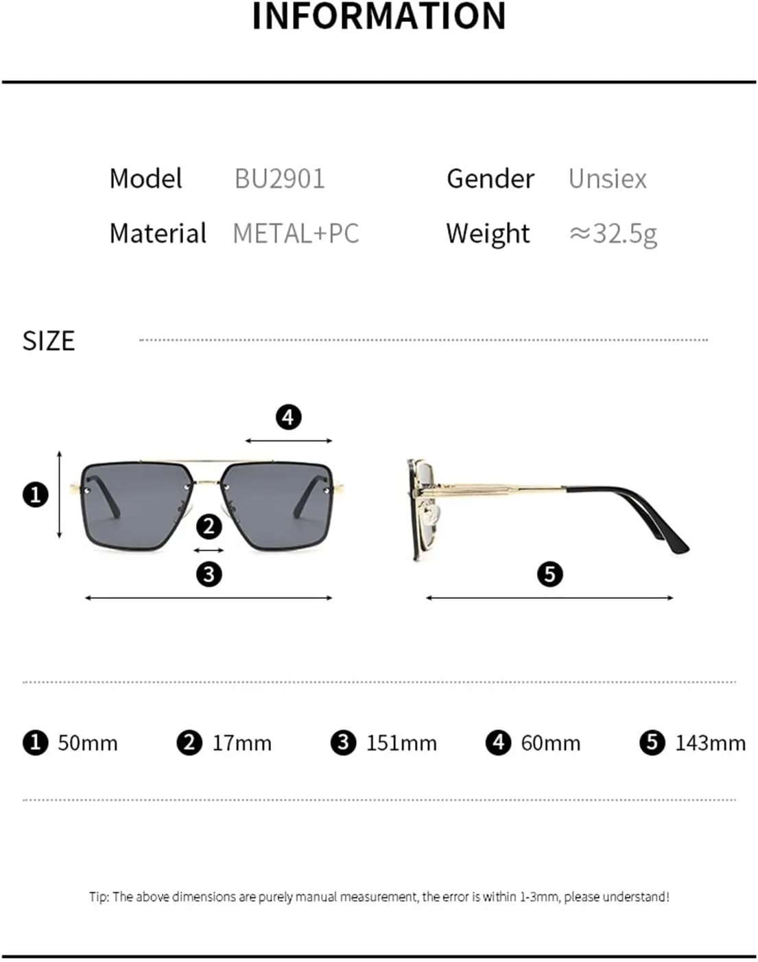 Men's Square Metal Sunglasses Outdoor Driving Commuter Sun Glasses