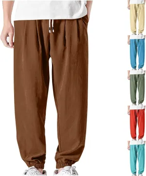 Mens Summer Casual Long Pants Loose Breathable Elastic Waist Strap Work Pants Outdoor Lightweight Sport Trousers
