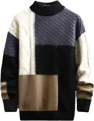 Mens Sweaters Vintage Male Fall and Winter Casual Patchwork Color Sweater Retro Mens Pullover Sweaters Long Sleeve