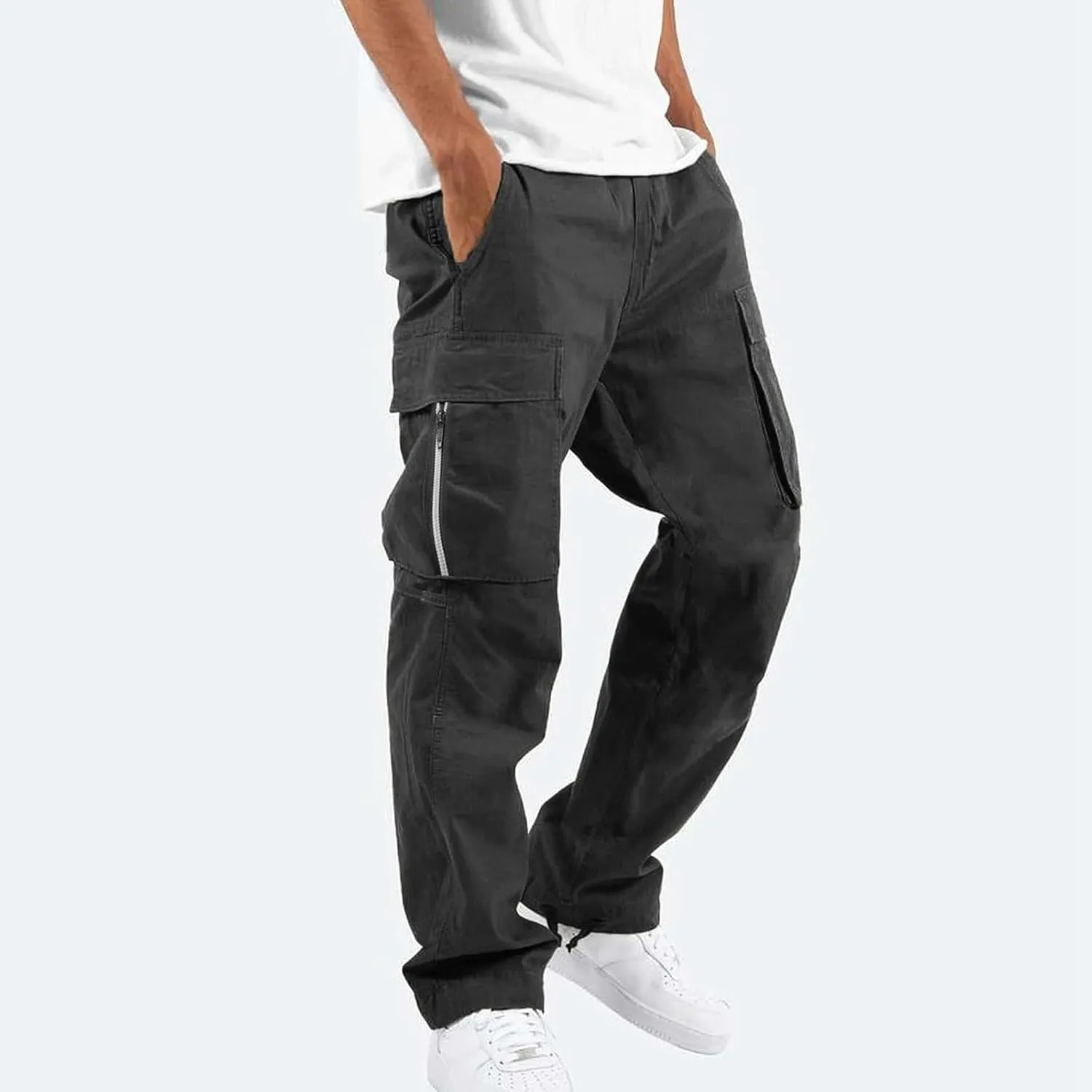 Men's Sweatpants Open Bottom Stretch Drawstring Elastic Waist Workout Pants Pockets Lightweight Running Athletic Pant