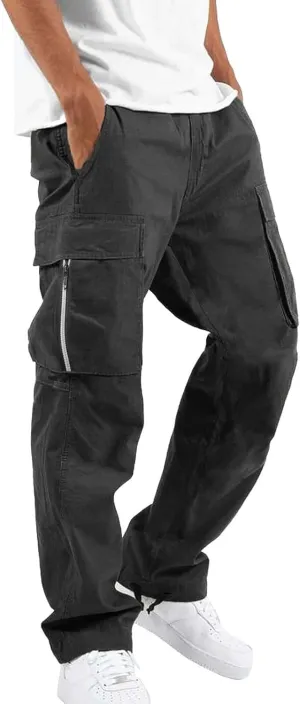 Men's Sweatpants Open Bottom Stretch Drawstring Elastic Waist Workout Pants Pockets Lightweight Running Athletic Pant