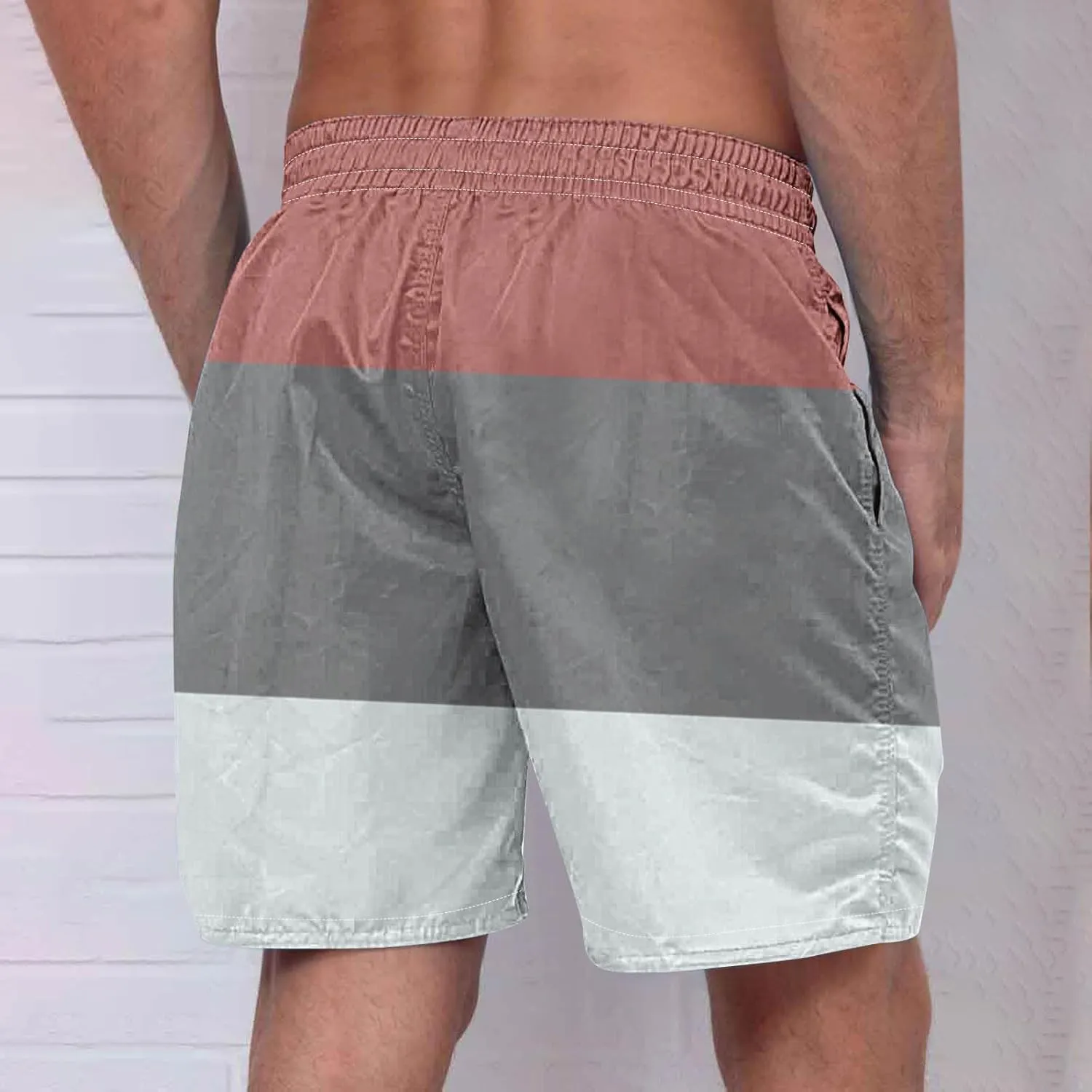 Men's Swim Trunks Casual Color Block Quick-Dry Surf Board Swimwears with Pockets Summer Holiday Hawaiian Beach Shorts