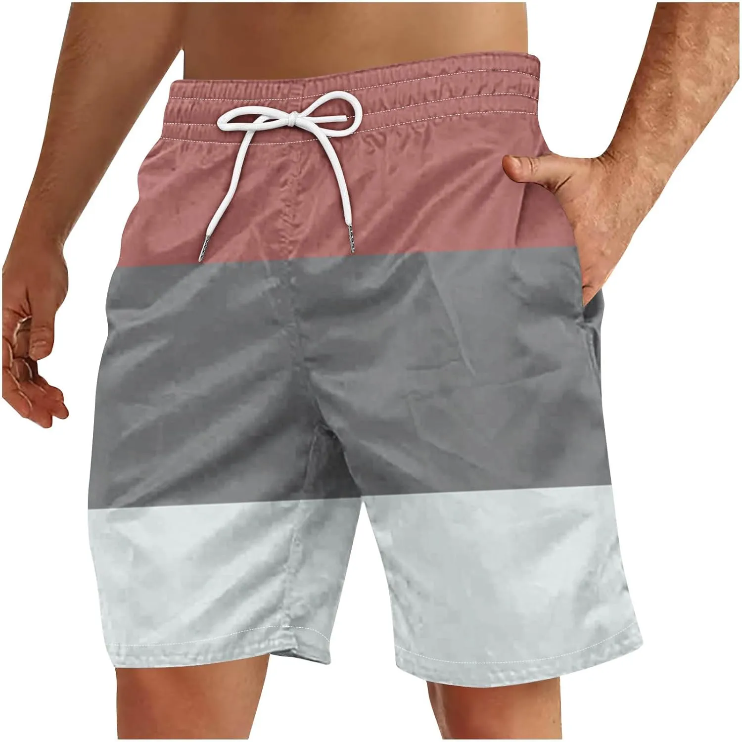 Men's Swim Trunks Casual Color Block Quick-Dry Surf Board Swimwears with Pockets Summer Holiday Hawaiian Beach Shorts