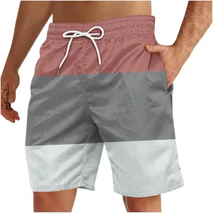 Men's Swim Trunks Casual Color Block Quick-Dry Surf Board Swimwears with Pockets Summer Holiday Hawaiian Beach Shorts