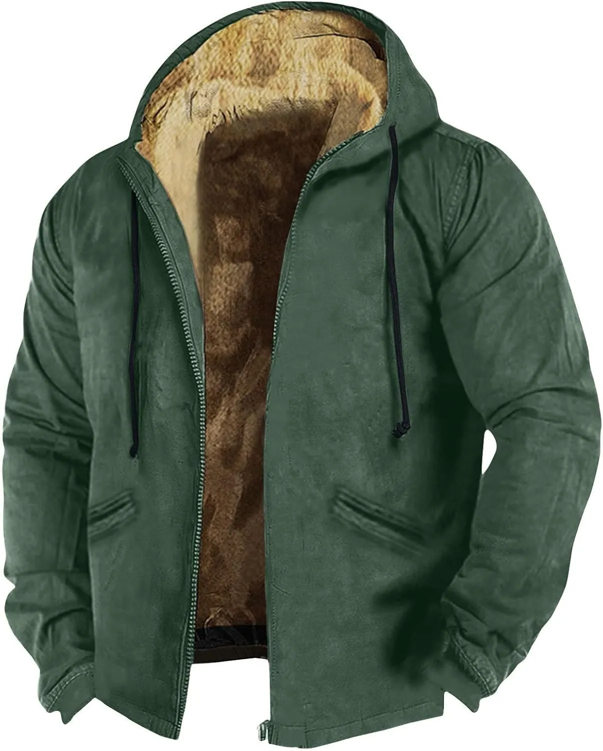 Men's Western Vintage Print Sherpa Fleece Lined Jackets Fall Winter Over Outerwear Quilted Down Varsity Coat Hooded