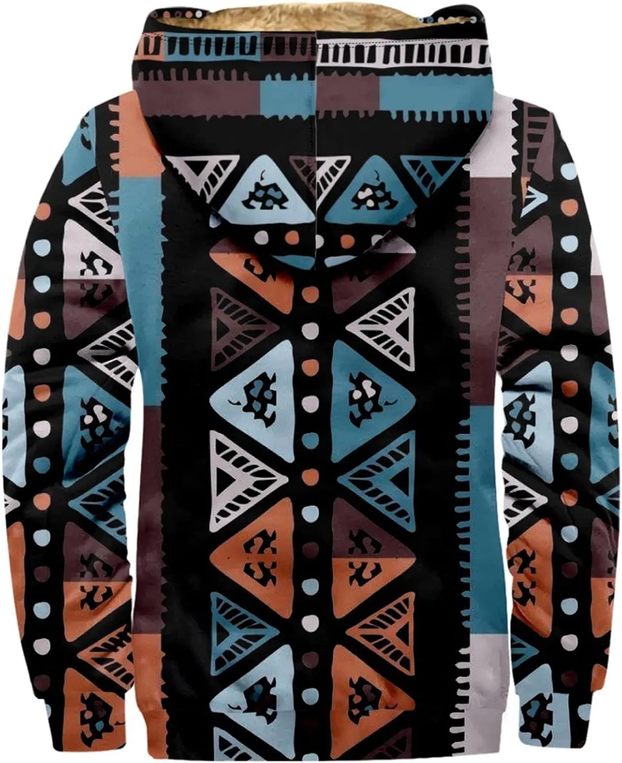 Men's Western Vintage Print Sherpa Fleece Lined Jackets Parka Warm Puffer Jacket Quilted Down Casual Hoodies Hooded
