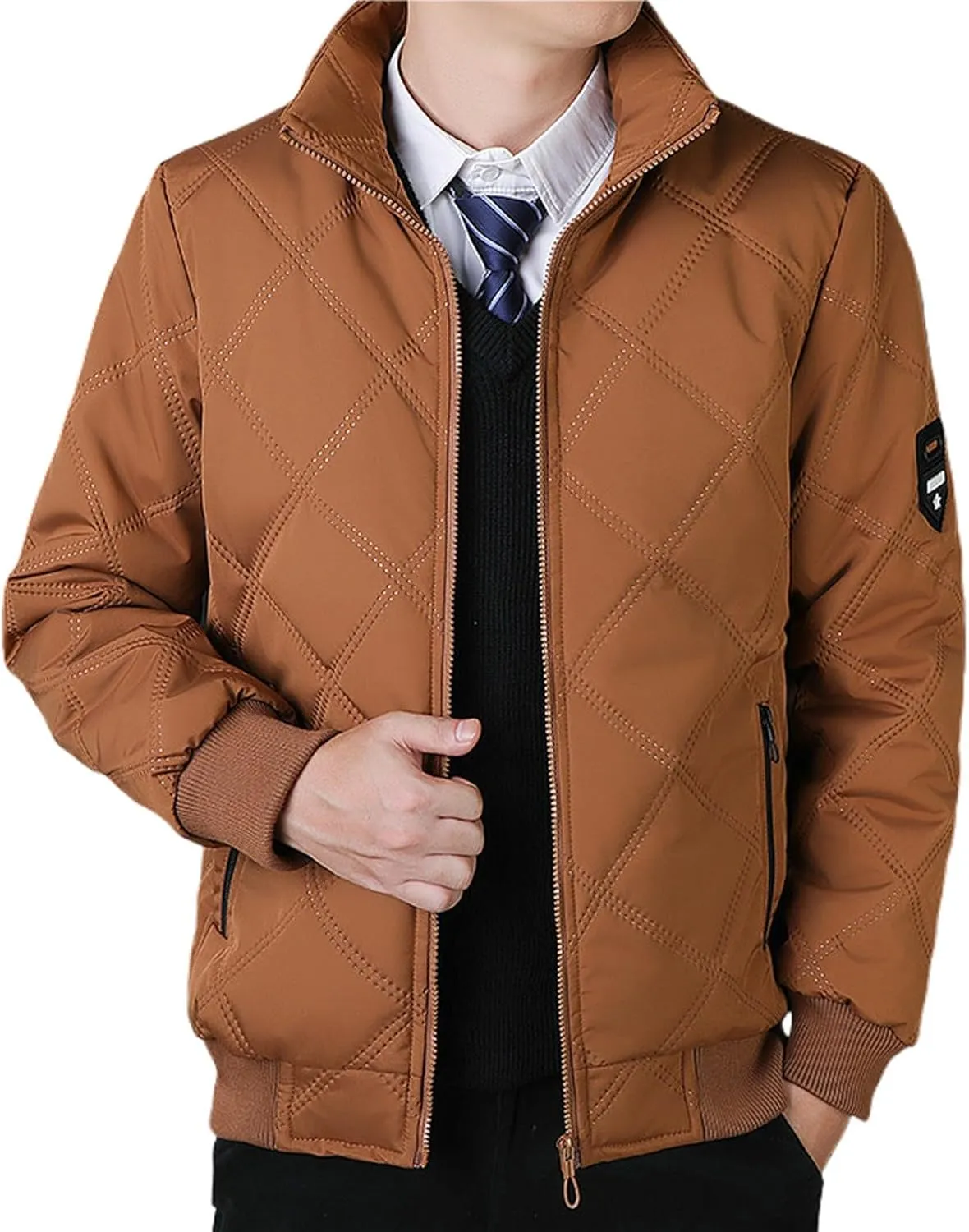 Mens Winter Jacket Warm Puffy Jacket Full Zip Puffer Jacket Quilted Insulated Jacket Down Jacket for Men