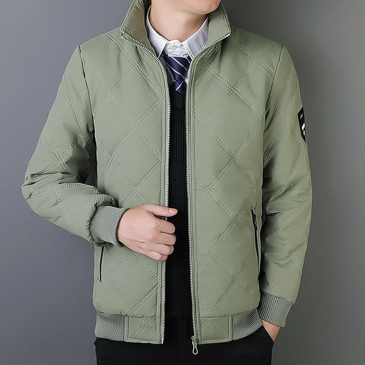 Mens Winter Jacket Warm Puffy Jacket Full Zip Puffer Jacket Quilted Insulated Jacket Down Jacket for Men