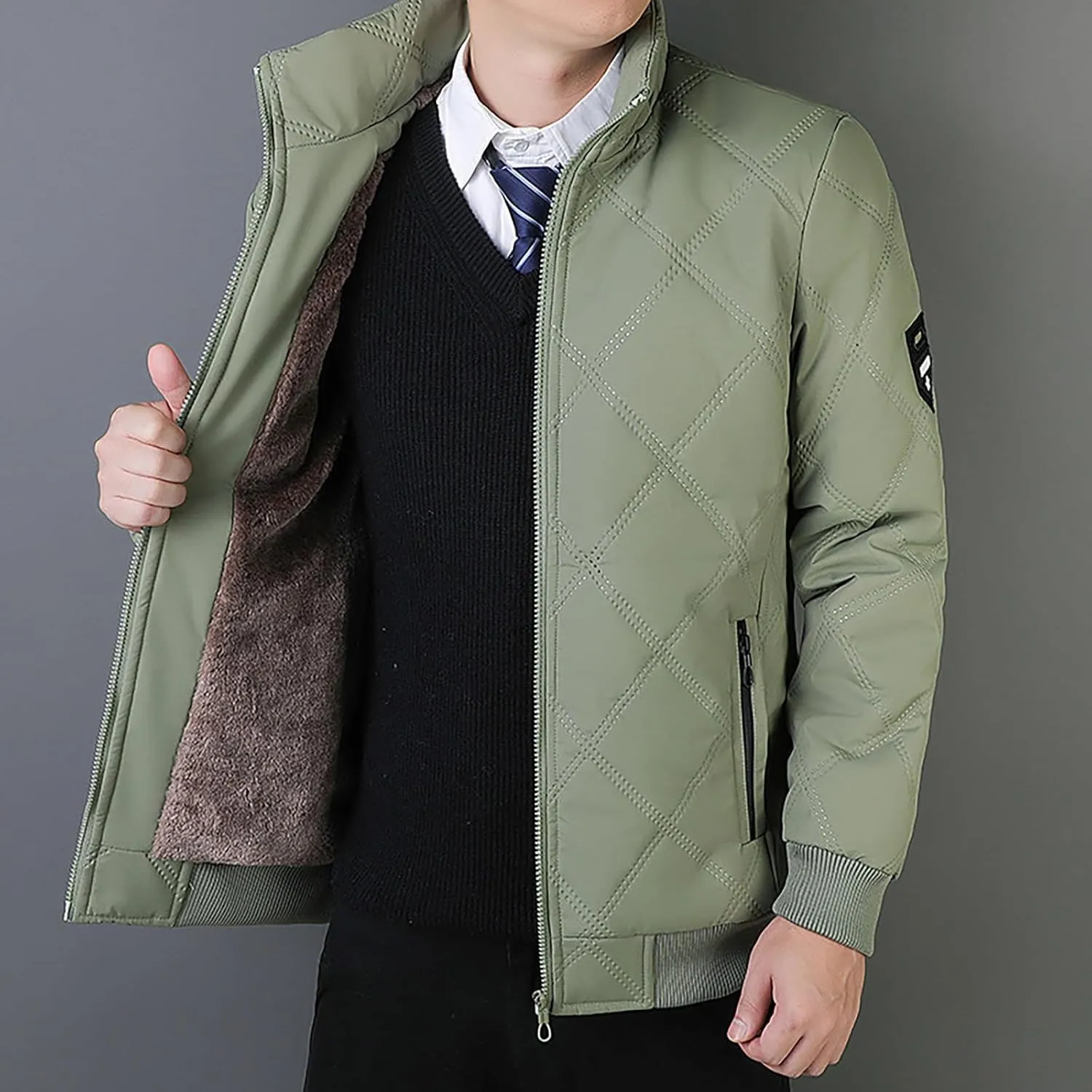 Mens Winter Jacket Warm Puffy Jacket Full Zip Puffer Jacket Quilted Insulated Jacket Down Jacket for Men