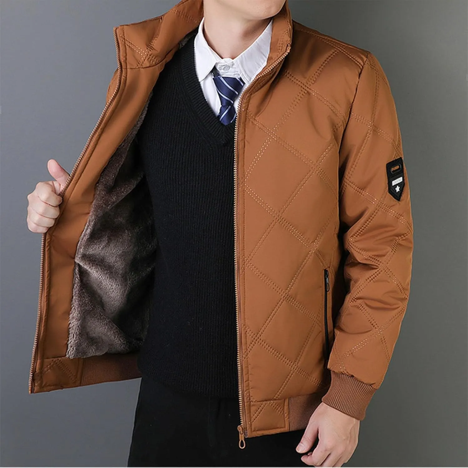 Mens Winter Jacket Warm Puffy Jacket Full Zip Puffer Jacket Quilted Insulated Jacket Down Jacket for Men
