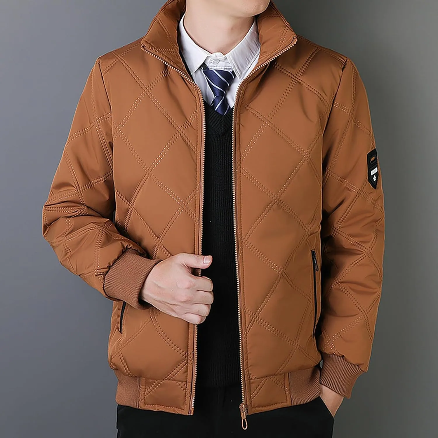 Mens Winter Jacket Warm Puffy Jacket Full Zip Puffer Jacket Quilted Insulated Jacket Down Jacket for Men