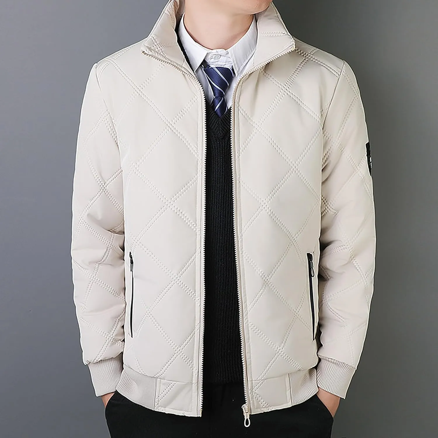 Mens Winter Jacket Warm Puffy Jacket Full Zip Puffer Jacket Quilted Insulated Jacket Down Jacket for Men