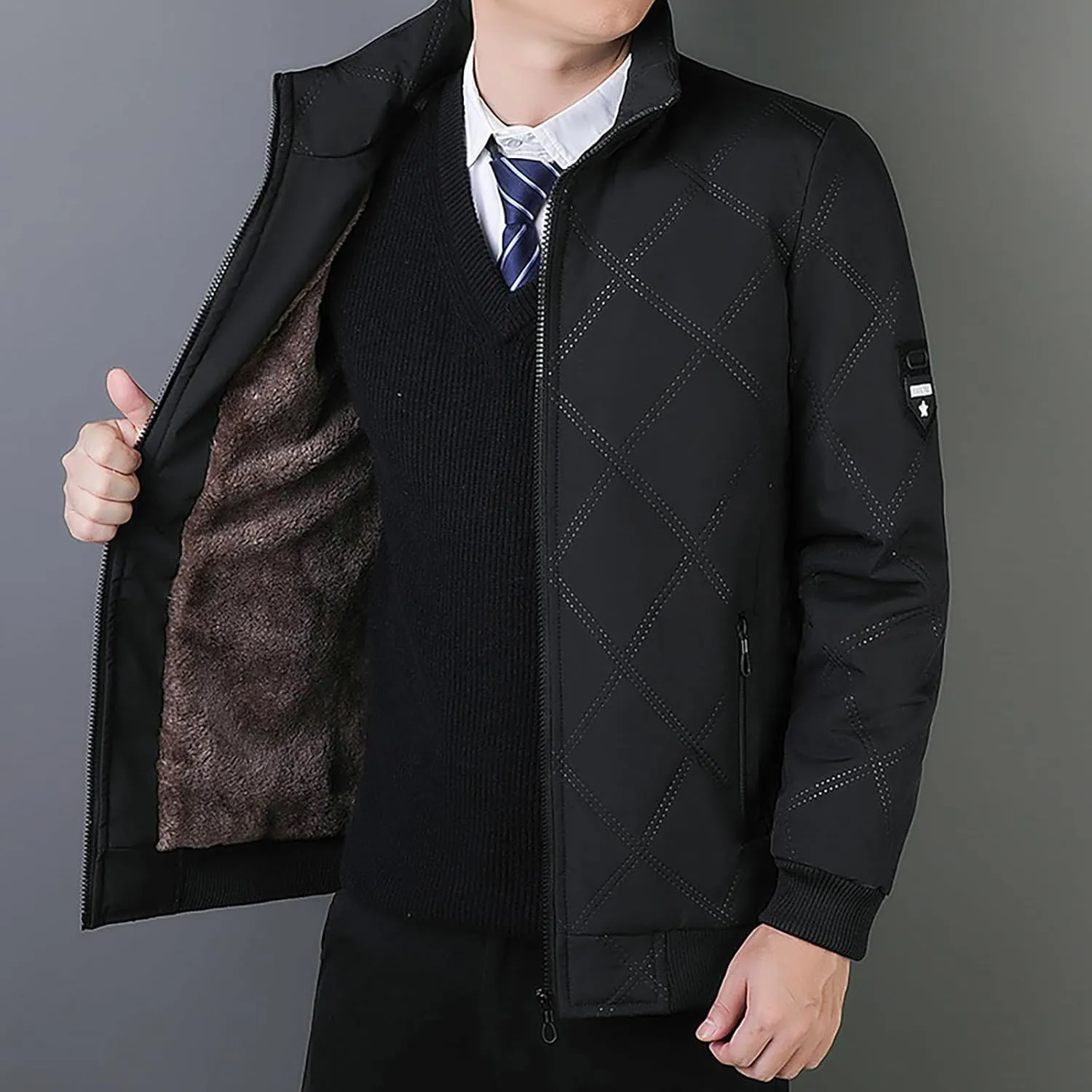 Mens Winter Jacket Warm Puffy Jacket Full Zip Puffer Jacket Quilted Insulated Jacket Down Jacket for Men