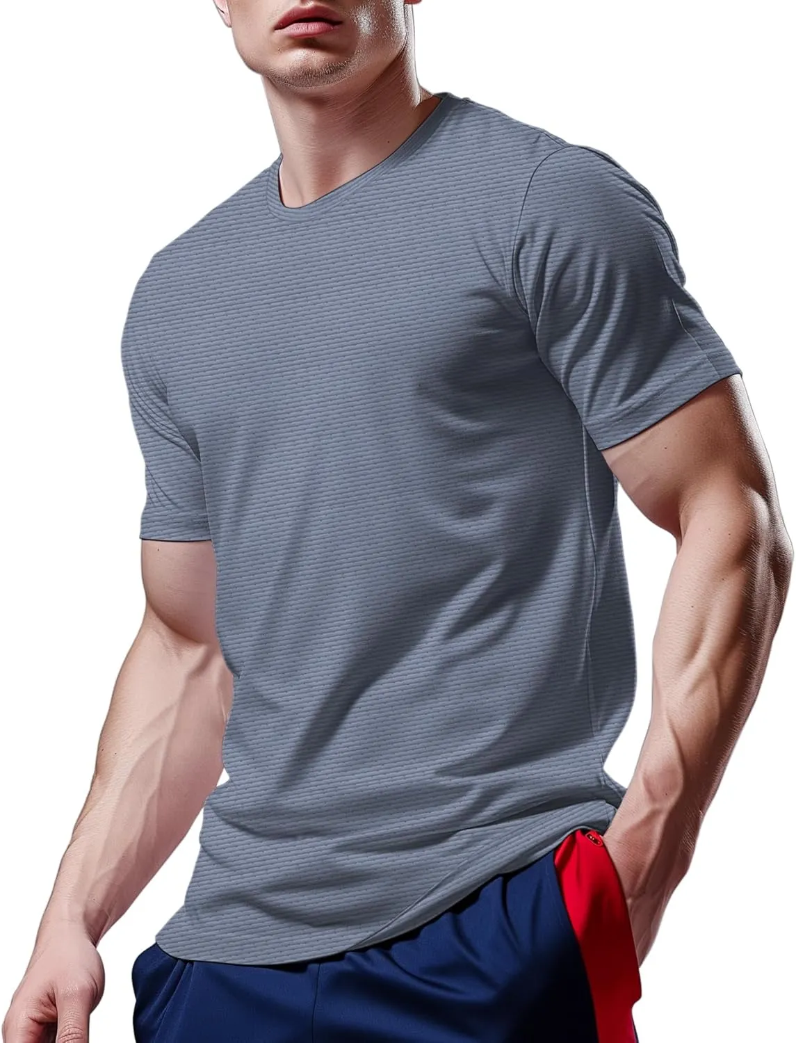 Mens Workout Shirts Dry Fit, Running Top Athletic Tee Moisture Wicking Crewneck Gym T-Shirts Short Sleeve