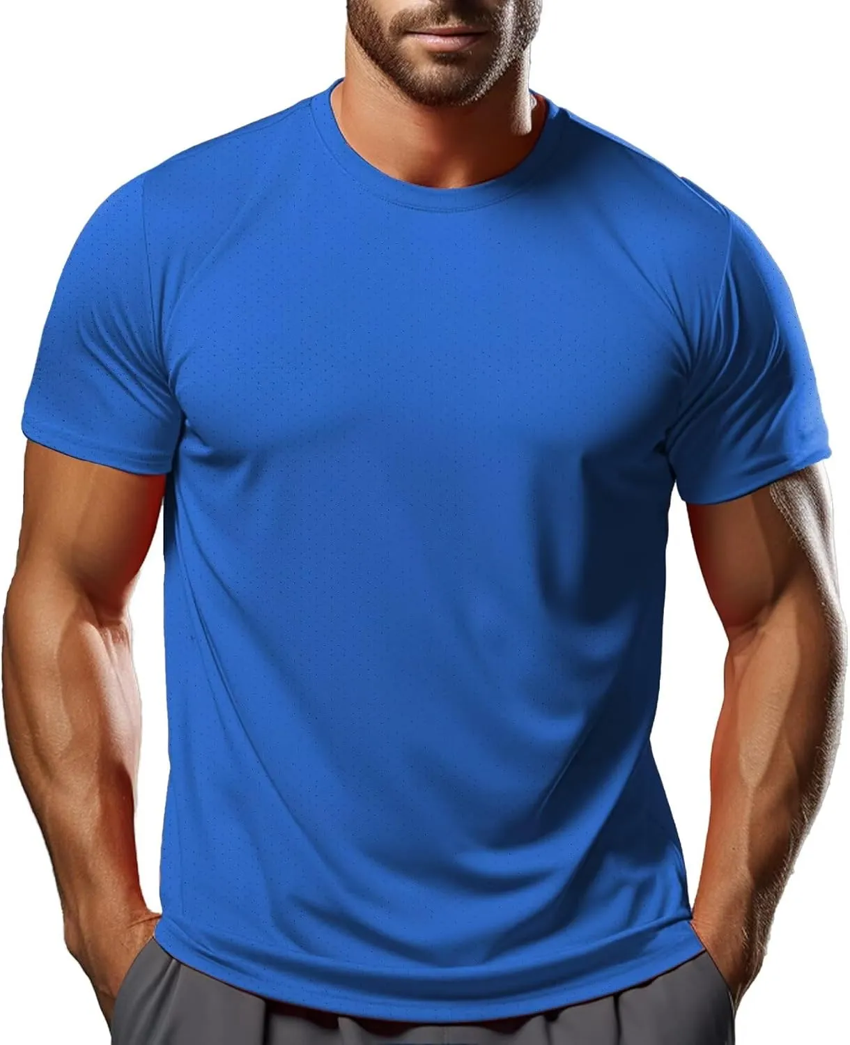Mens Workout Shirts Dry Fit, Running Top Athletic Tee Moisture Wicking Crewneck Gym T-Shirts Short Sleeve