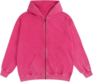 Mens Zip Up Hoodie Women Full Zip Hoodies Vintage Acid Wash Oversized Sweatshirts Hooded Sweatshirt Streetwear