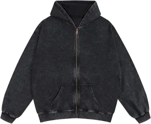 Mens Zip Up Hoodie Women Full Zip Hoodies Vintage Acid Wash Oversized Sweatshirts Hooded Sweatshirt Streetwear