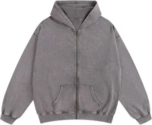 Mens Zip Up Hoodie Women Full Zip Hoodies Vintage Acid Wash Oversized Sweatshirts Hooded Sweatshirt Streetwear
