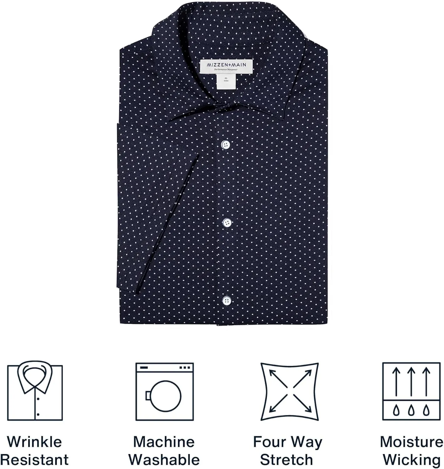 Mizzen Main Halyard No Tuck Men's Dress Shirt - Wrinkle-Free Short-Sleeve Button-Down Performance Dress Shirt, Trim Fit
