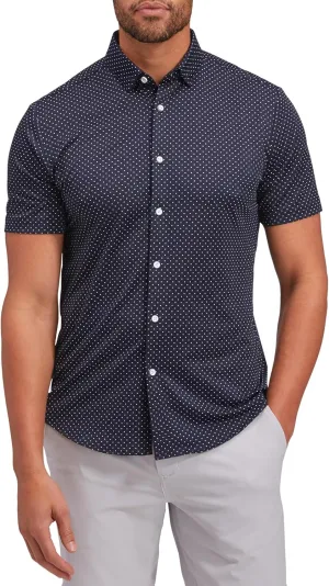 Mizzen Main Halyard No Tuck Men's Dress Shirt - Wrinkle-Free Short-Sleeve Button-Down Performance Dress Shirt, Trim Fit