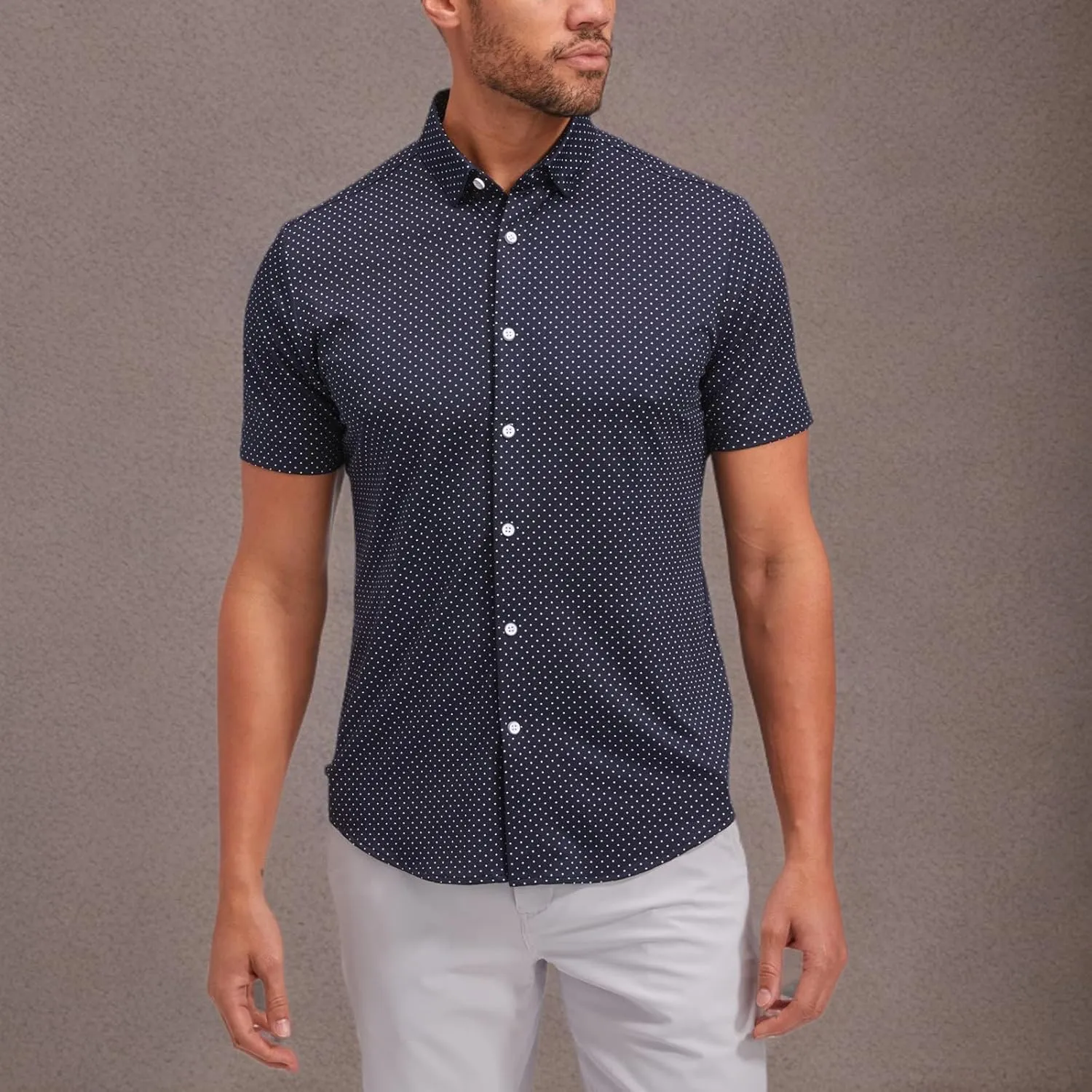 Mizzen Main Halyard No Tuck Men's Dress Shirt - Wrinkle-Free Short-Sleeve Button-Down Performance Dress Shirt, Trim Fit