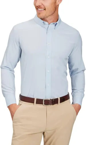 Mizzen Main Men's Performance Dress Shirt Classic Fit - Machine Wash, Four-Way Stretch, Wrinkle Free - Leeward Collection