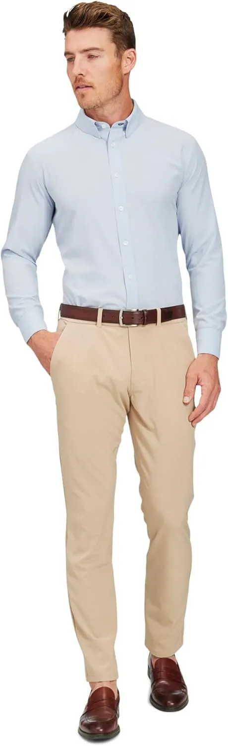 Mizzen Main Men's Performance Dress Shirt Classic Fit - Machine Wash, Four-Way Stretch, Wrinkle Free - Leeward Collection