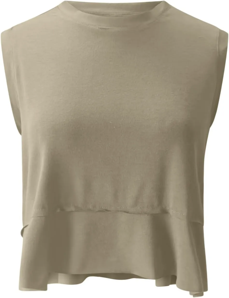 Modal Soft Sleeveless Crop Top for Women Athletic Tee Gym Workout Cropped Yoga Tank Quick Dry Flowy Vest