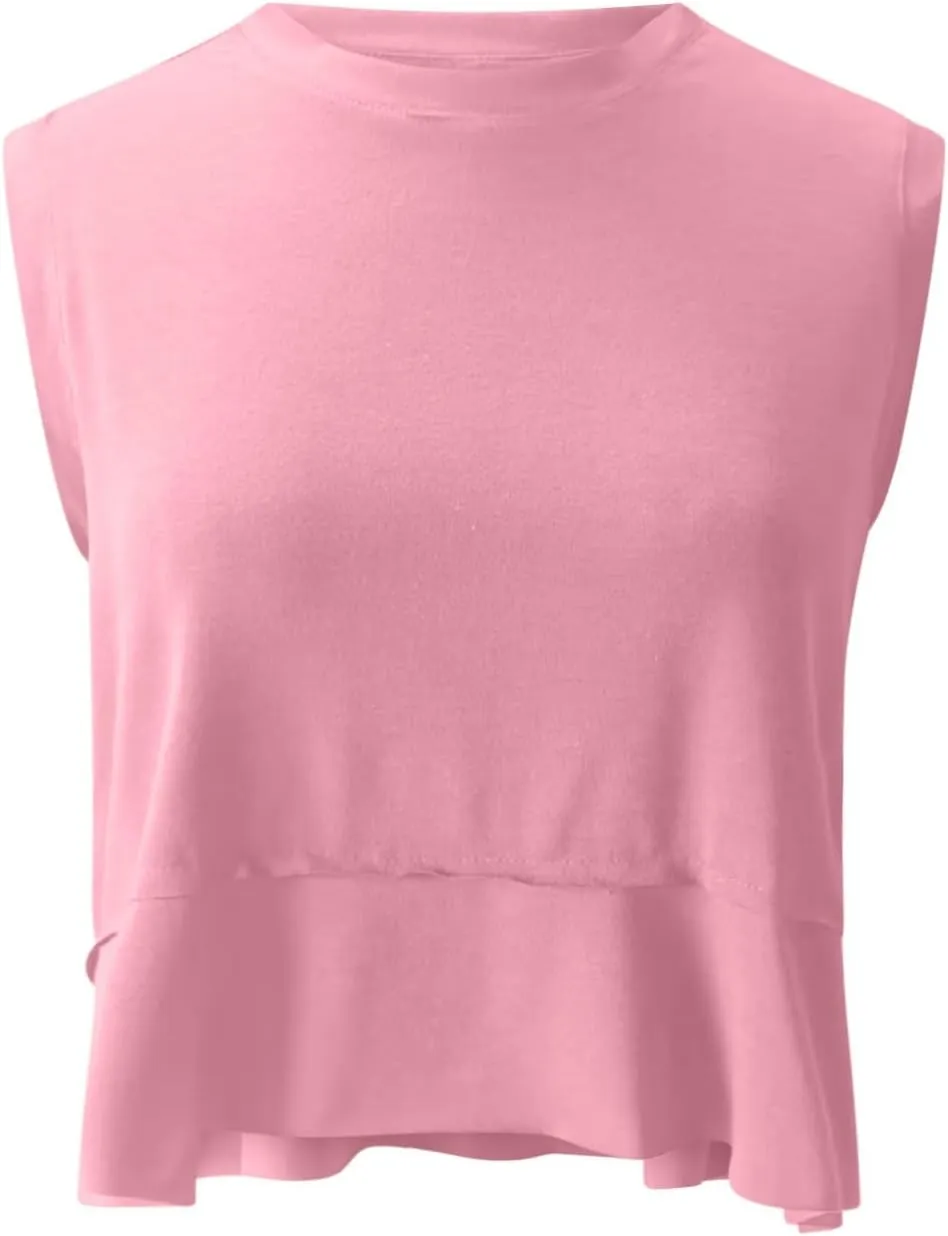 Modal Soft Sleeveless Crop Top for Women Athletic Tee Gym Workout Cropped Yoga Tank Quick Dry Flowy Vest