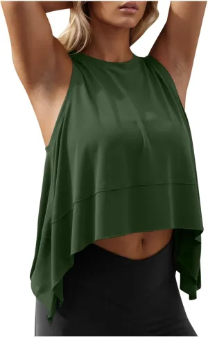 Modal Soft Sleeveless Crop Top for Women Athletic Tee Gym Workout Cropped Yoga Tank Quick Dry Flowy Vest