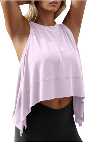 Modal Soft Sleeveless Crop Top for Women Athletic Tee Gym Workout Cropped Yoga Tank Quick Dry Flowy Vest