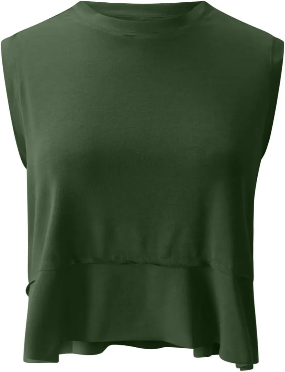 Modal Soft Sleeveless Crop Top for Women Athletic Tee Gym Workout Cropped Yoga Tank Quick Dry Flowy Vest