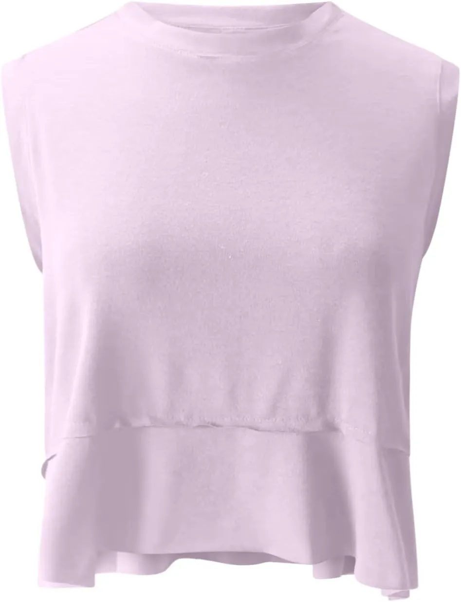 Modal Soft Sleeveless Crop Top for Women Athletic Tee Gym Workout Cropped Yoga Tank Quick Dry Flowy Vest
